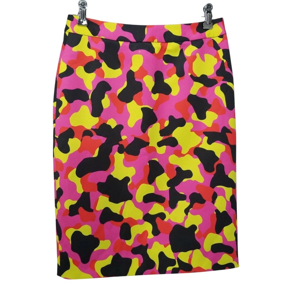 Fatima Scofield Neon Camouflage Pencil Skirt Pink Yellow Red Black Size 40 US6